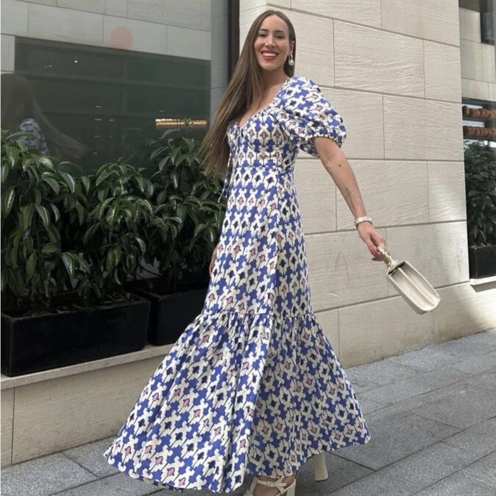 Zara Elegant Blue and White Floral Maxi Dress